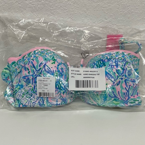 NWT Lilly Pulitzer Surf Blue Bikini Agnes Bandeau Top & Clancy Bikini Bottom Sz8 - Picture 5 of 7